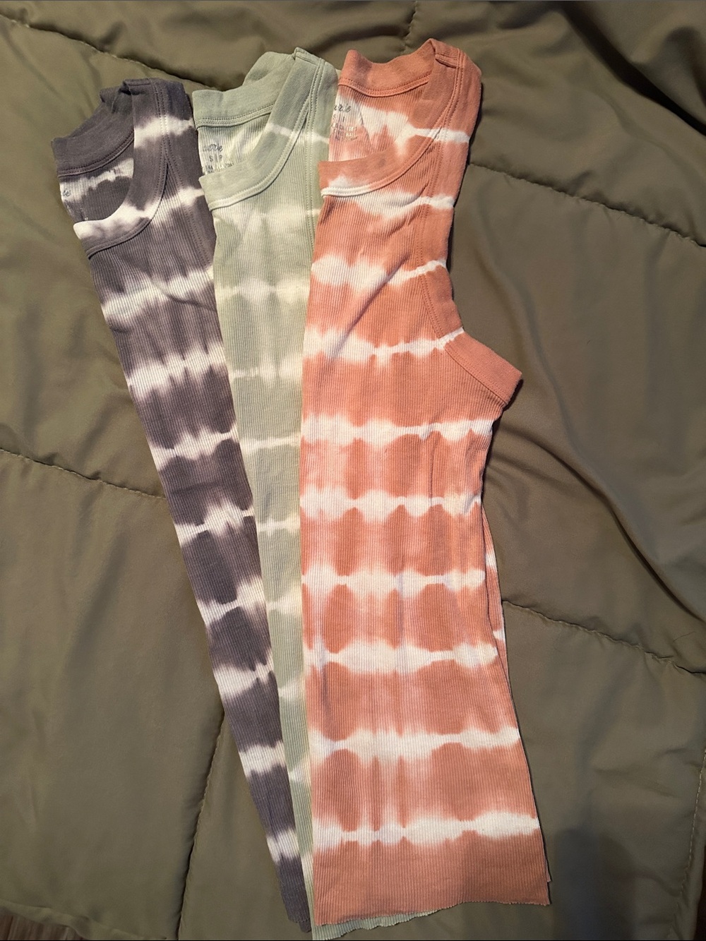 aerie Tie-Dye Ribbed Tank Trio in Peach, Sage & Gray